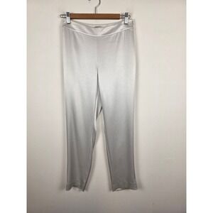 St. John Emma Satin Trousers Champagne Silver Side Zip Straight Leg Pants Size 2